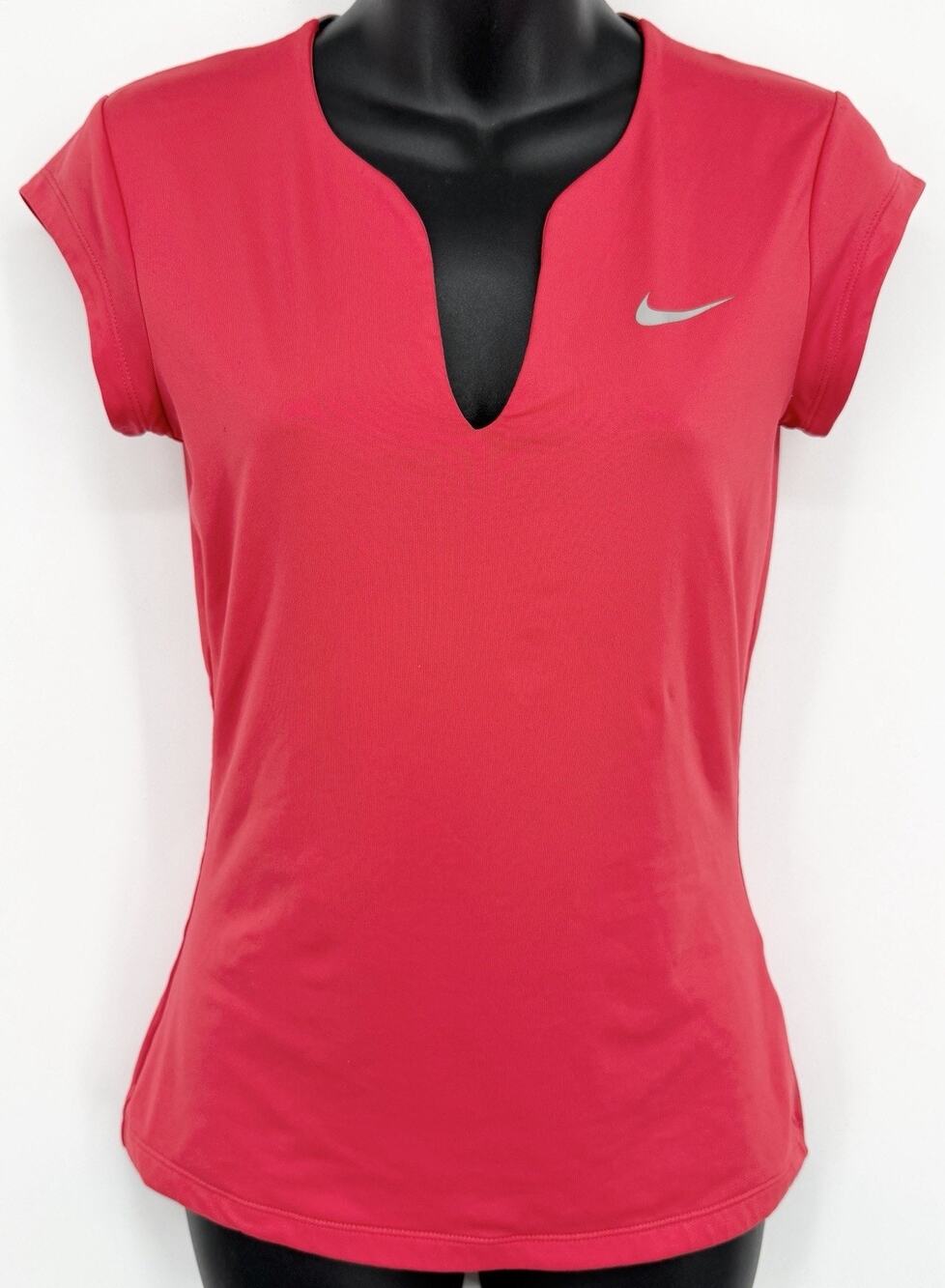 Nike Womens Hot Pink Dri Fit Split Neck Active Top Small Y2K Yoga 2000s Bright